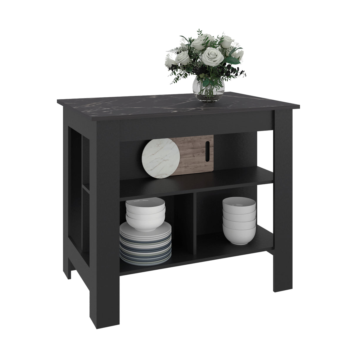 Isla de Cocina Cala Wengue y Mamba 103x90cm con Tres Compartimientos y con Patas - BARRAS Y MUEBLES AUXILIARES | Bylmo