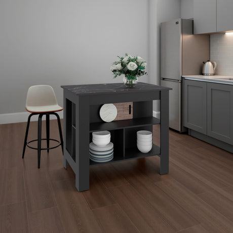 Isla de Cocina Cala Wengue y Mamba 103x90cm con Tres Compartimientos y con Patas - BARRAS Y MUEBLES AUXILIARES | Bylmo