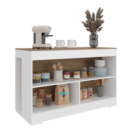 Barra de Cocina Cuenca Blanco y Fresno 138.2x88.5cm con Tres Compartimientos - BARRAS Y MUEBLES AUXILIARES | Bylmo