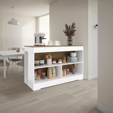Barra de Cocina Cuenca Blanco y Fresno 138.2x88.5cm con Tres Compartimientos - BARRAS Y MUEBLES AUXILIARES | Bylmo