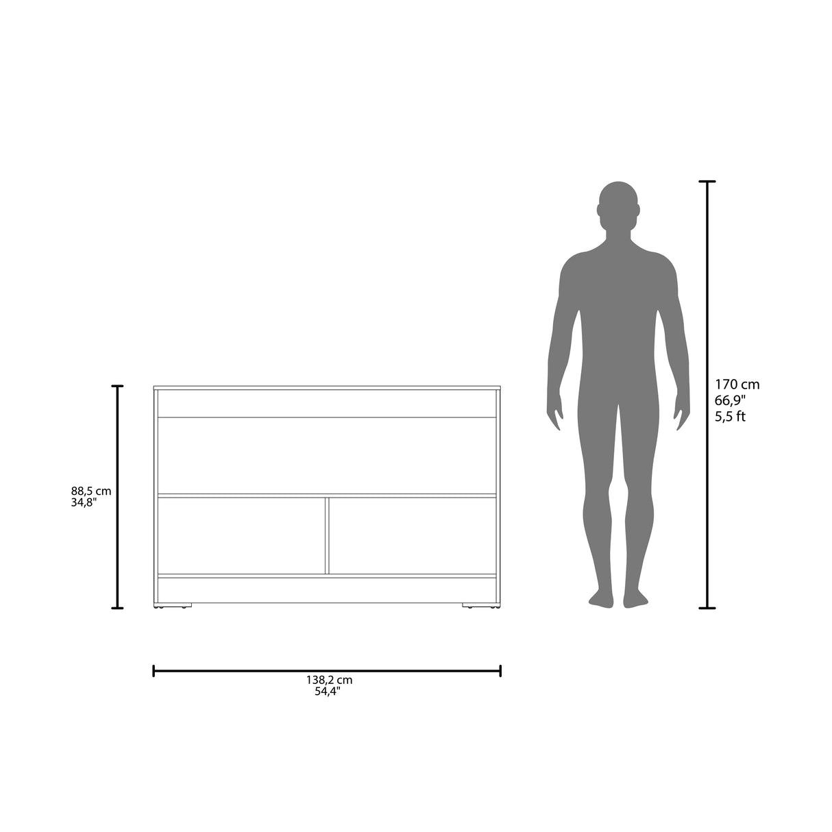 Barra de Cocina Cuenca Blanco y Fresno 138.2x88.5cm con Tres Compartimientos - BARRAS Y MUEBLES AUXILIARES | Bylmo