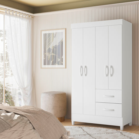 Armario para Ropa Moobi Blanco 98x181cm con Dos Cajones y con Cuatro Puertas - CLOSETS | Bylmo