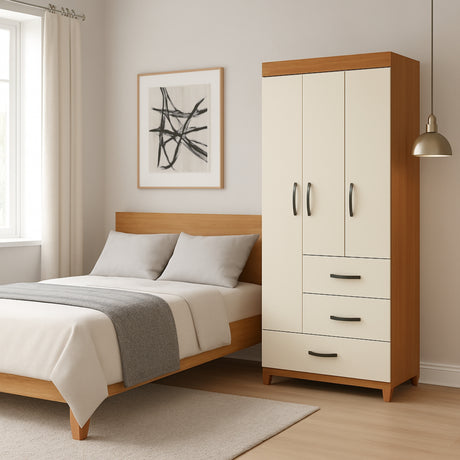 Armario para Ropa Moobi Café y Beige 98x181cm con Dos Cajones y con Cuatro Puertas - CLOSETS | Bylmo