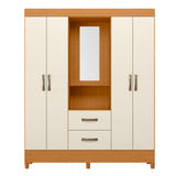 Armario para Ropa Moobi Café y Beige 147x181cm con Dos Cajones con Cuatro Puertas y con Espejo - CLOSETS | Bylmo