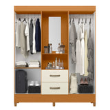 Armario para Ropa Moobi Café y Beige 147x181cm con Dos Cajones con Cuatro Puertas y con Espejo - CLOSETS | Bylmo