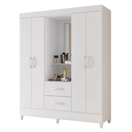 Armario para Ropa Moobi Blanco 147x181cm con Dos Cajones con Cuatro Puertas y con Espejo - CLOSETS | Bylmo
