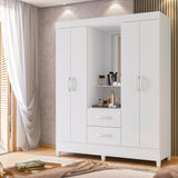 Armario para Ropa Moobi Blanco 147x181cm con Dos Cajones con Cuatro Puertas y con Espejo - CLOSETS | Bylmo