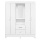Armario para Ropa Moobi Blanco 147x181cm con Dos Cajones con Cuatro Puertas y con Espejo - CLOSETS | Bylmo