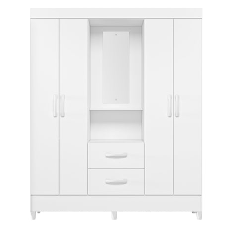 Armario para Ropa Moobi Blanco 147x181cm con Dos Cajones con Cuatro Puertas y con Espejo - CLOSETS | Bylmo