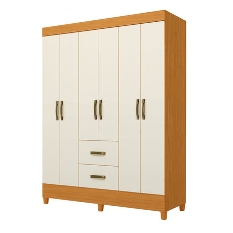Armario para Ropa Moobi Café y Beige 147x181cm con Dos Cajones y con Seis Puertas - CLOSETS | Bylmo