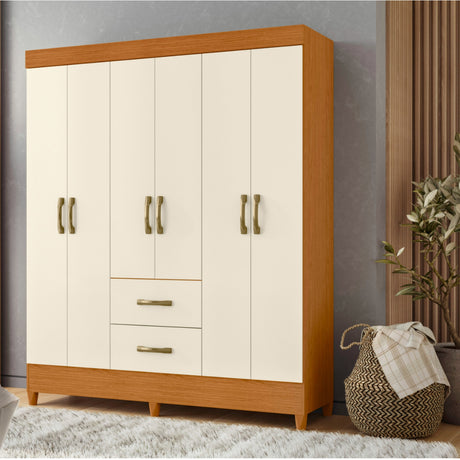 Armario para Ropa Moobi Café y Beige 147x181cm con Dos Cajones y con Seis Puertas - CLOSETS | Bylmo