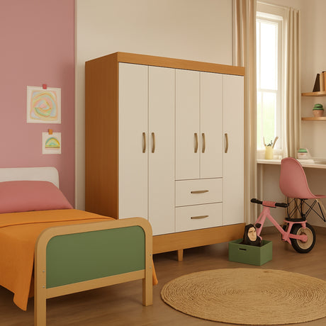 Armario para Ropa Moobi Café y Beige 147x181cm con Dos Cajones y con Seis Puertas - CLOSETS | Bylmo