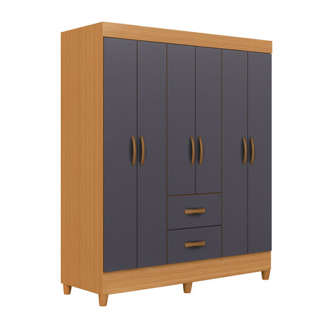Armario para Ropa Moobi Café y Gris 147x181cm con Dos Cajones y con Seis Puertas - CLOSETS | Bylmo