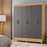 Armario para Ropa Moobi Café y Gris 147x181cm con Dos Cajones y con Seis Puertas