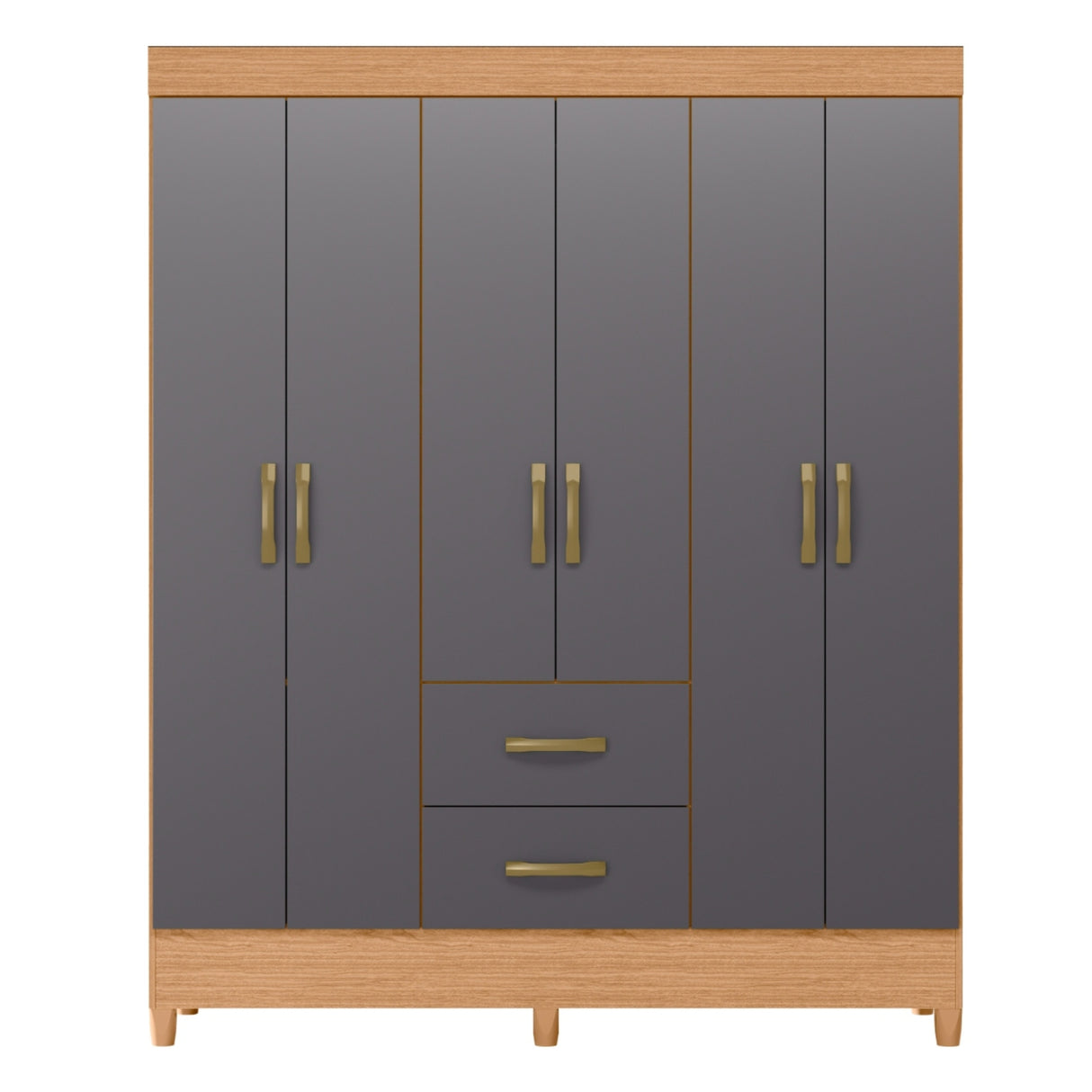 Armario para Ropa Moobi Café y Gris 147x181cm con Dos Cajones y con Seis Puertas - CLOSETS | Bylmo