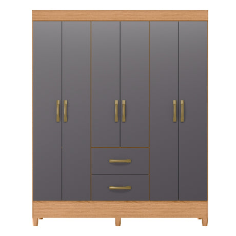 Armario para Ropa Moobi Café y Gris 147x181cm con Dos Cajones y con Seis Puertas - CLOSETS | Bylmo