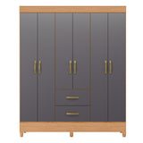 Armario para Ropa Moobi Café y Gris 147x181cm con Dos Cajones y con Seis Puertas