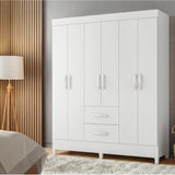 Armario para Ropa Moobi Blanco 147x181cm con Dos Cajones y con Seis Puertas