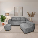 Sala Amsterdam Gris 205x72cm de Tela Amigable con Mascotas + Silla + Puff - SOFAS Y POLTRONAS | Bylmo