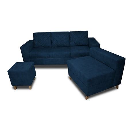 Sala Amsterdam Azul Petróleo 205x72cm de Tela Amigable con Mascotas + Silla + Puff - SOFAS Y POLTRONAS | Bylmo