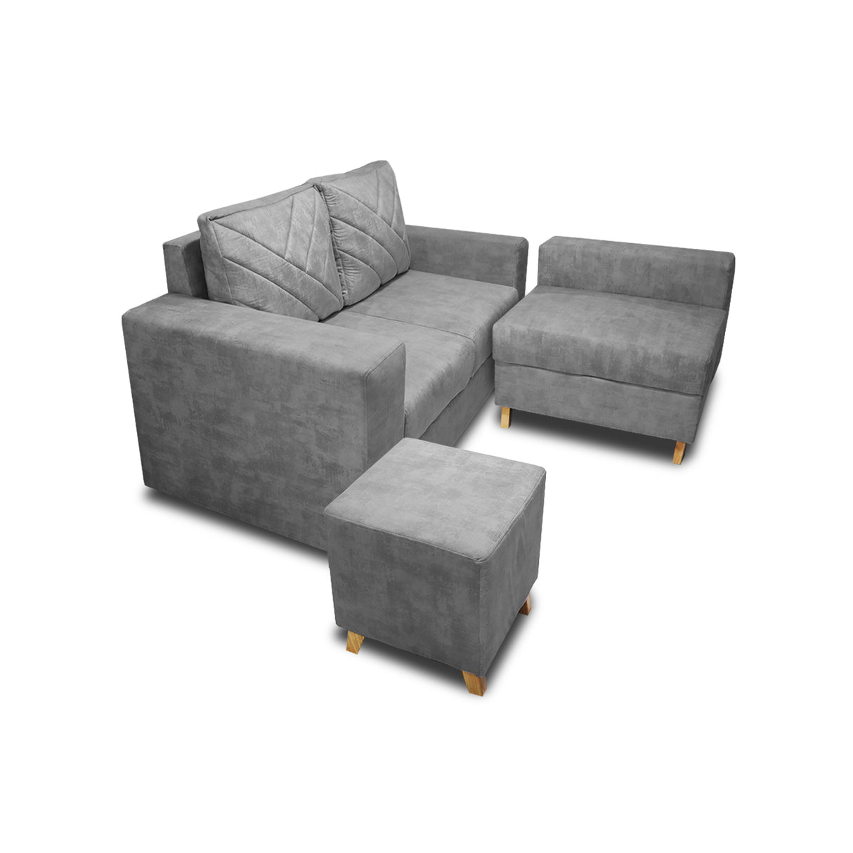 Sala Amsterdam Gris 150x72cm de Tela Amigable con Mascotas + Silla + Puff - SOFAS Y POLTRONAS | Bylmo