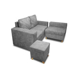Sala Amsterdam Gris 150x72cm de Tela Amigable con Mascotas + Silla + Puff - SOFAS Y POLTRONAS | Bylmo
