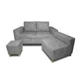 Sala Amsterdam Gris 150x72cm de Tela Amigable con Mascotas + Silla + Puff - SOFAS Y POLTRONAS | Bylmo