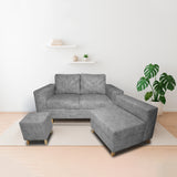 Sala Amsterdam Gris 150x72cm de Tela Amigable con Mascotas + Silla + Puff - SOFAS Y POLTRONAS | Bylmo