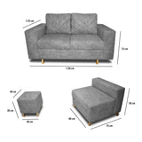 Sala Amsterdam Gris 150x72cm de Tela Amigable con Mascotas + Silla + Puff - SOFAS Y POLTRONAS | Bylmo
