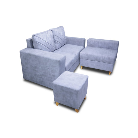 Sala Amsterdam Blanco Nieve 150x72cm de Tela Amigable con Mascotas + Silla + Puff - SOFAS Y POLTRONAS | Bylmo