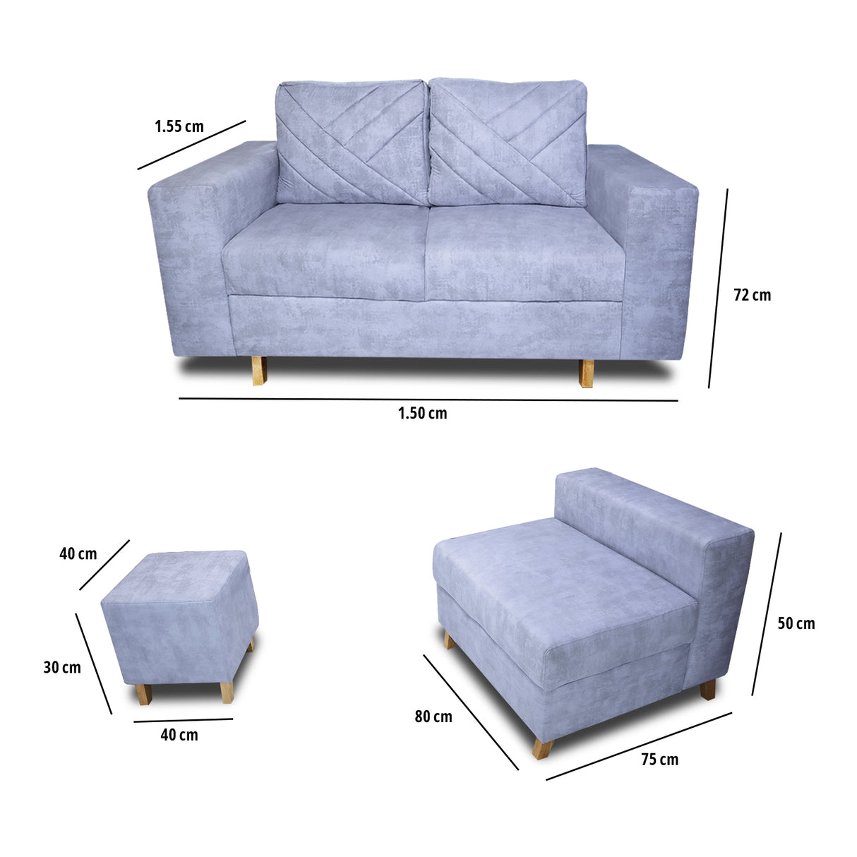 Sala Amsterdam Blanco Nieve 150x72cm de Tela Amigable con Mascotas + Silla + Puff - SOFAS Y POLTRONAS | Bylmo