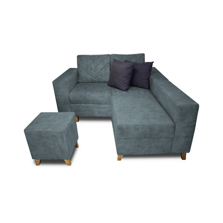 Sala Amsterdam Acero 150x72cm de Tela Amigable con Mascotas + Silla + Puff - SOFAS Y POLTRONAS | Bylmo