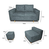 Sala Amsterdam Acero 150x72cm de Tela Amigable con Mascotas + Silla + Puff - SOFAS Y POLTRONAS | Bylmo