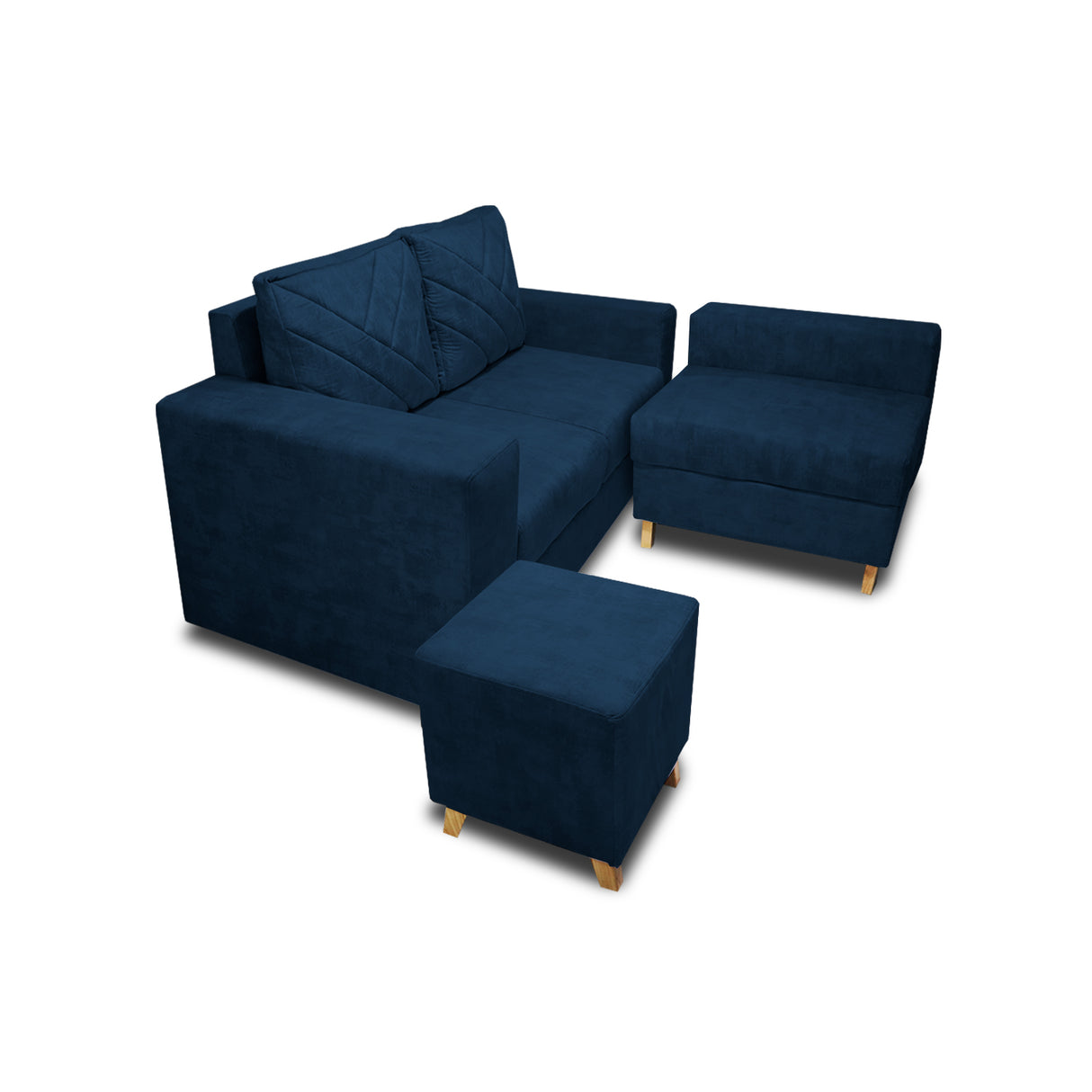 Sala Amsterdam Azul Petróleo 150x72cm de Tela Amigable con Mascotas + Silla + Puff - SOFAS Y POLTRONAS | Bylmo