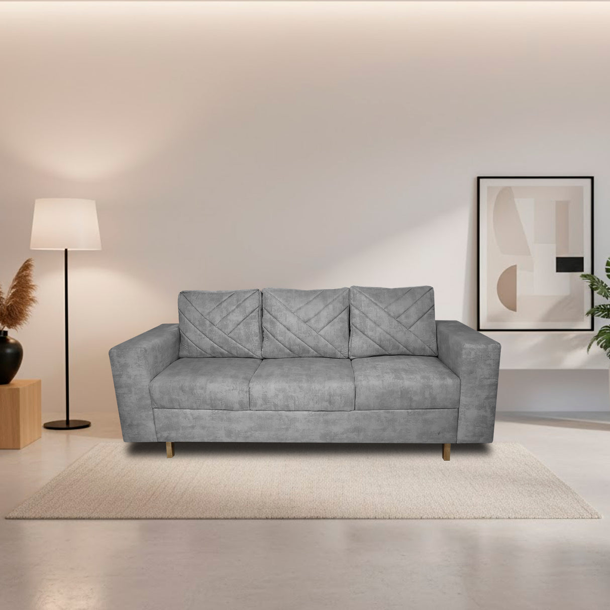 Sofá Amsterdam Gris 205x72cm de Tela Amigable con Mascotas de Tres Puestos con Apoya Brazos - SOFAS Y POLTRONAS | Bylmo