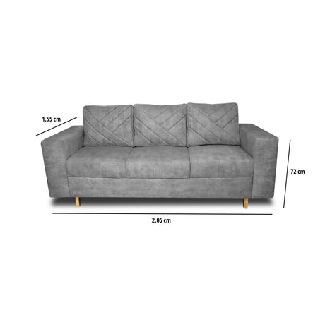 Sofá Amsterdam Gris 205x72cm de Tela Amigable con Mascotas de Tres Puestos con Apoya Brazos - SOFAS Y POLTRONAS | Bylmo