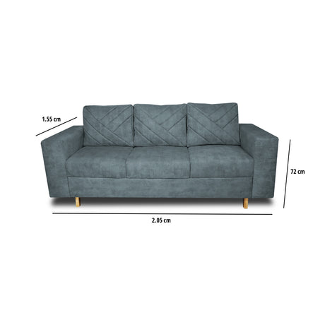 Sofá Amsterdam Acero 205x72cm de Tela Amigable con Mascotas de Tres Puestos con Apoya Brazos - SOFAS Y POLTRONAS | Bylmo