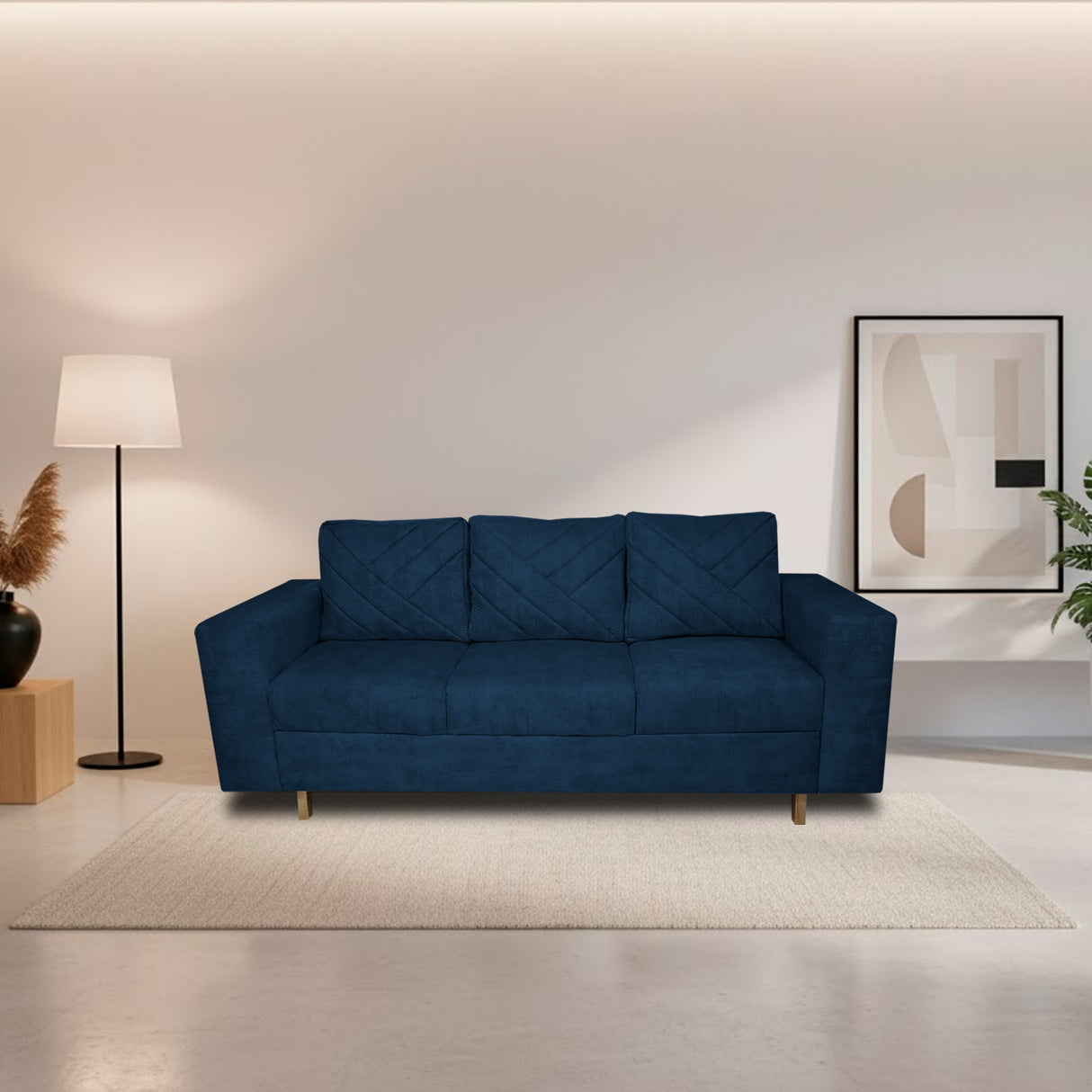 Sofá Amsterdam Azul Petróleo 205x72cm de Tela Amigable con Mascotas de Tres Puestos con Apoya Brazos - SOFAS Y POLTRONAS | Bylmo