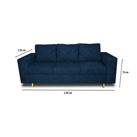 Sofá Amsterdam Azul Petróleo 205x72cm de Tela Amigable con Mascotas de Tres Puestos con Apoya Brazos - SOFAS Y POLTRONAS | Bylmo