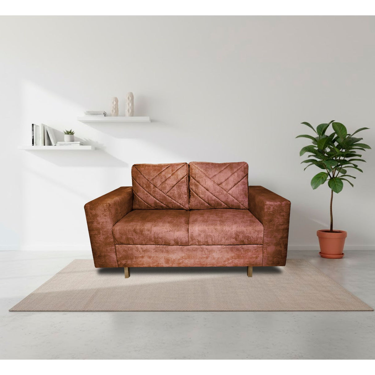 Sofá Amsterdam Camel 150x72cm de Tela Amigable con Mascotas de Dos Puestos con Apoya Brazos - SOFAS Y POLTRONAS | Bylmo