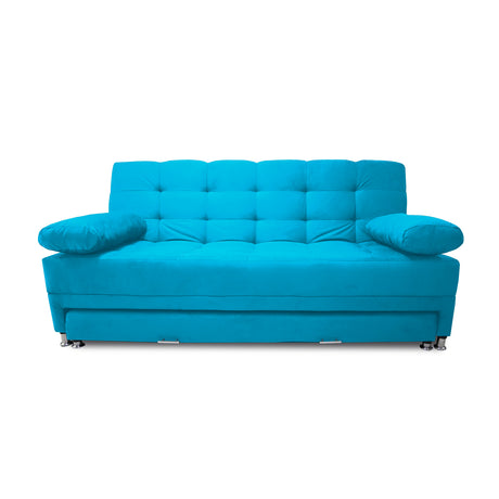 Sofá Cama Tarima Haller Turquesa 190x95cm Reclinable de Tela Amigable con Mascotas de Tres Puestos con Apoya Brazos - SOFAS Y POLTRONAS | Bylmo