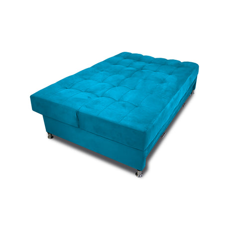 Sofá Cama Tarima Haller Turquesa 190x95cm Reclinable de Tela Amigable con Mascotas de Tres Puestos con Apoya Brazos - SOFAS Y POLTRONAS | Bylmo