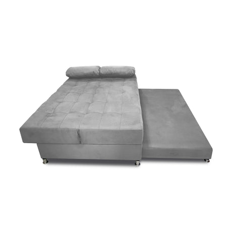 Sofá Cama Tarima Haller Gris 190x95cm Reclinable de Tela Amigable con Mascotas de Tres Puestos con Apoya Brazos - SOFAS Y POLTRONAS | Bylmo