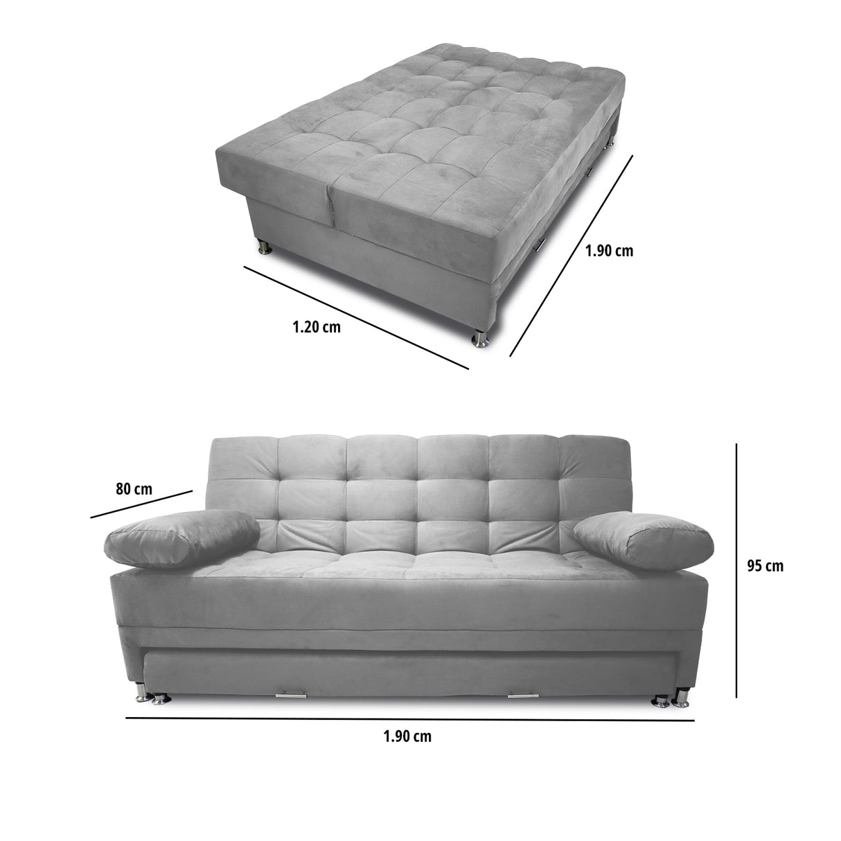 Sofá Cama Tarima Haller Gris 190x95cm Reclinable de Tela Amigable con Mascotas de Tres Puestos con Apoya Brazos - SOFAS Y POLTRONAS | Bylmo
