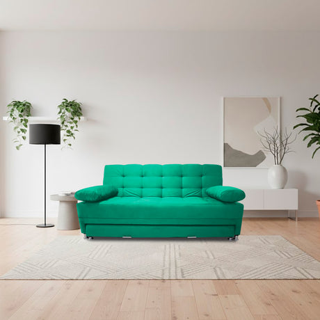 Sofá Cama Tarima Haller Verde 190x95cm Reclinable de Tela Amigable con Mascotas de Tres Puestos con Apoya Brazos - SOFAS Y POLTRONAS | Bylmo