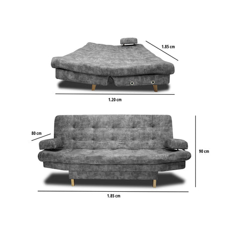 Sofá Cama Blum Gris 185x90cm Reclinable de Tela Amigable con Mascotas de Tres Puestos con Apoya Brazos - SOFAS Y POLTRONAS | Bylmo