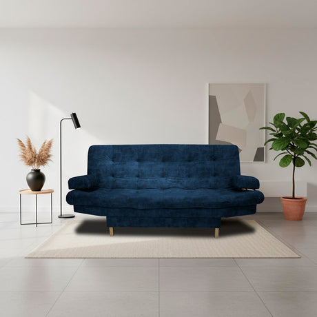 Sofá Cama Blum Azul Petróleo 185x90cm Reclinable de Tela Amigable con Mascotas de Tres Puestos con Apoya Brazos - SOFAS Y POLTRONAS | Bylmo