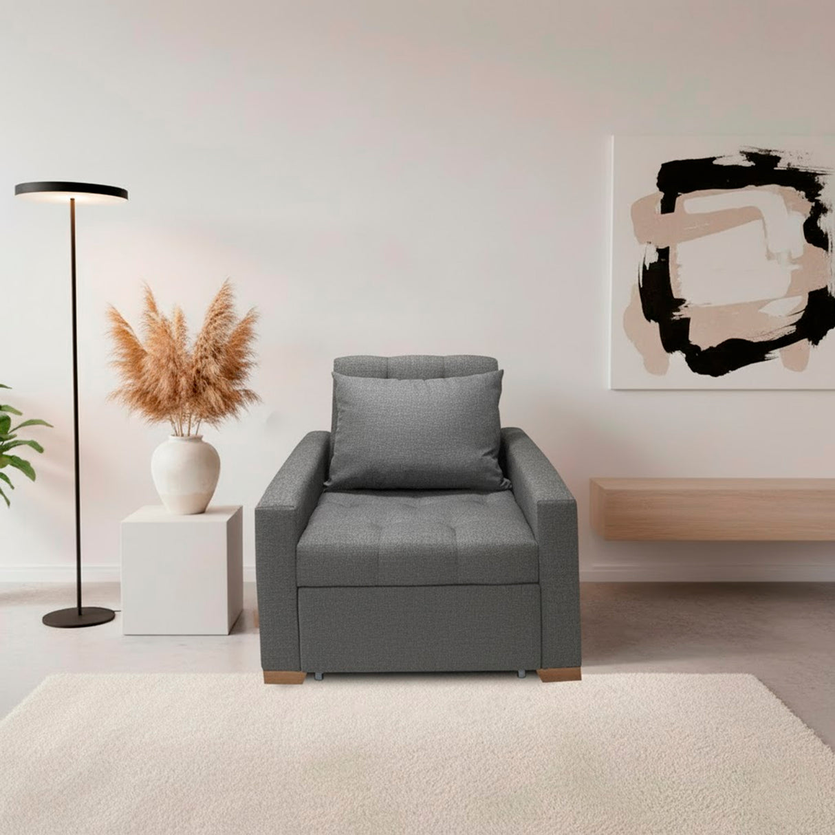Sofá Cama Sabathy Gris 95x90cm Reclinable de Tela Amigable con Mascotas de Un Puesto con Apoya Brazos - SOFAS Y POLTRONAS | Bylmo