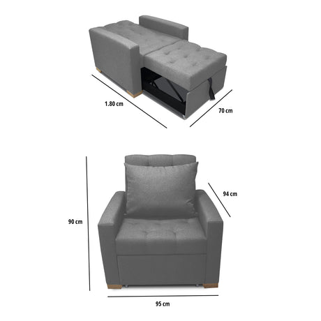 Sofá Cama Sabathy Gris 95x90cm Reclinable de Tela Amigable con Mascotas de Un Puesto con Apoya Brazos - SOFAS Y POLTRONAS | Bylmo