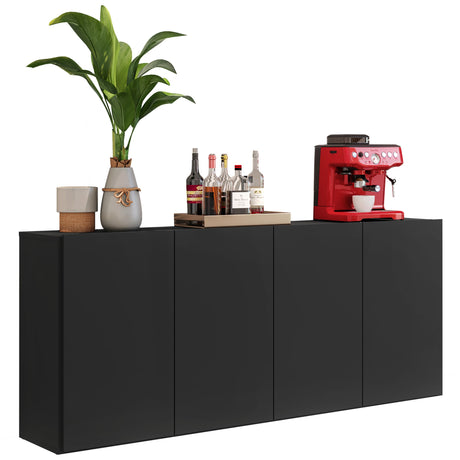 Aparador Veneza Negro 123x69cm con Cuatro Puertas y Cuatro Compartimientos - BIFES Y ARRIMOS | Bylmo